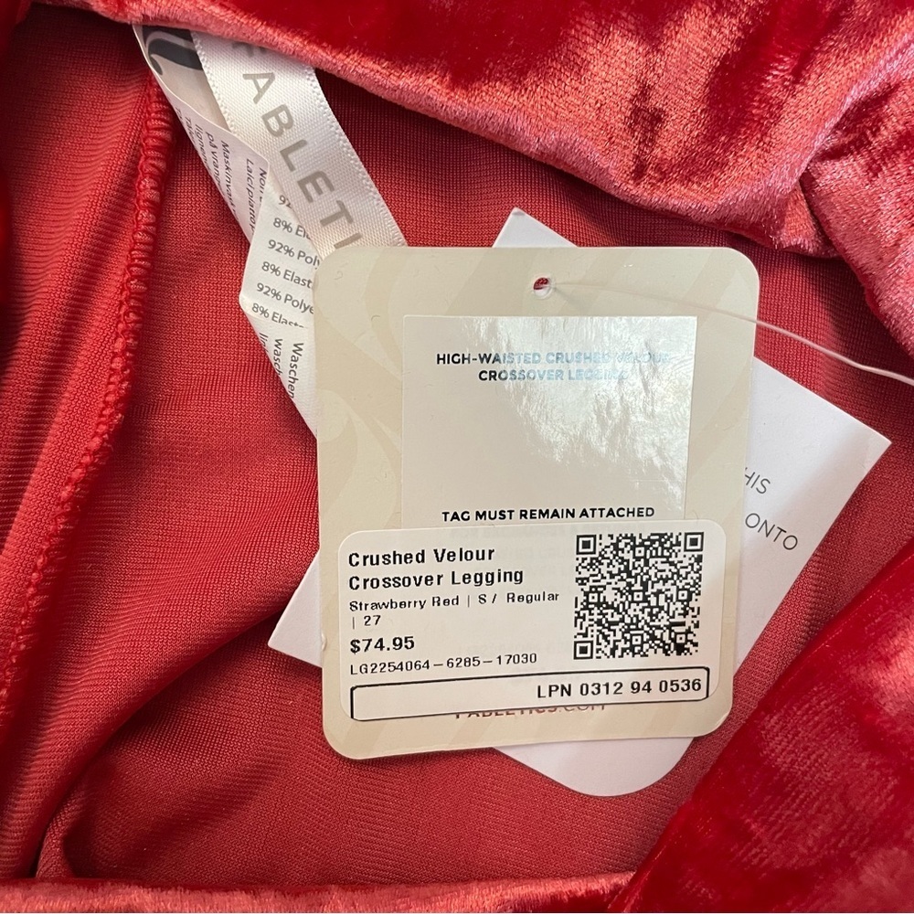NWT New $75 Fabletics Red Crushed Velour Crossover Legging Size S - Picture 7 of 10